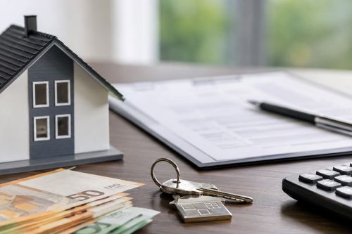 Foto: Miniatur Haus mit Geldscheinen und Schlüssel